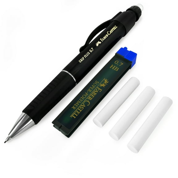 Faber-Castell Grip Plus Mechanical Pencil - 0.7mm - Black Barrel Super-Polymer 0.7mm HB Leads Eraser Refills