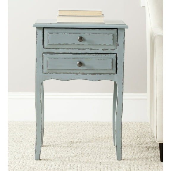SAFAVIEH Lori End Table With Storage Drawers Pale Blue / White Smoke