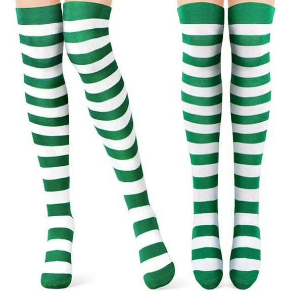 Christmas Striped Knee High Socks 2pairs Red Green White Socks for Women