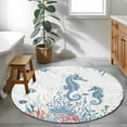 thumbnail image 4 of Rectangle Rug 4ft Area Rug, Marine Life Seahorses Fish Area Rugs for Living Room Bedroom, Watercolor Corals Floor Mat Non-Slip Non-Shedding Carpet Indoor Accent Rugs, 4 of 9