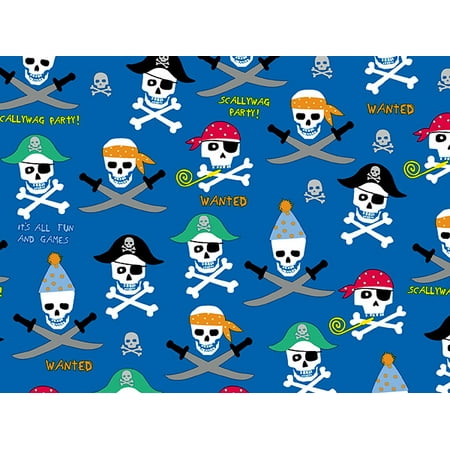 Pack of 1, Pirate Party Embossed Wrapping Paper Roll, 24" x 833' For Party, Holiday & Events