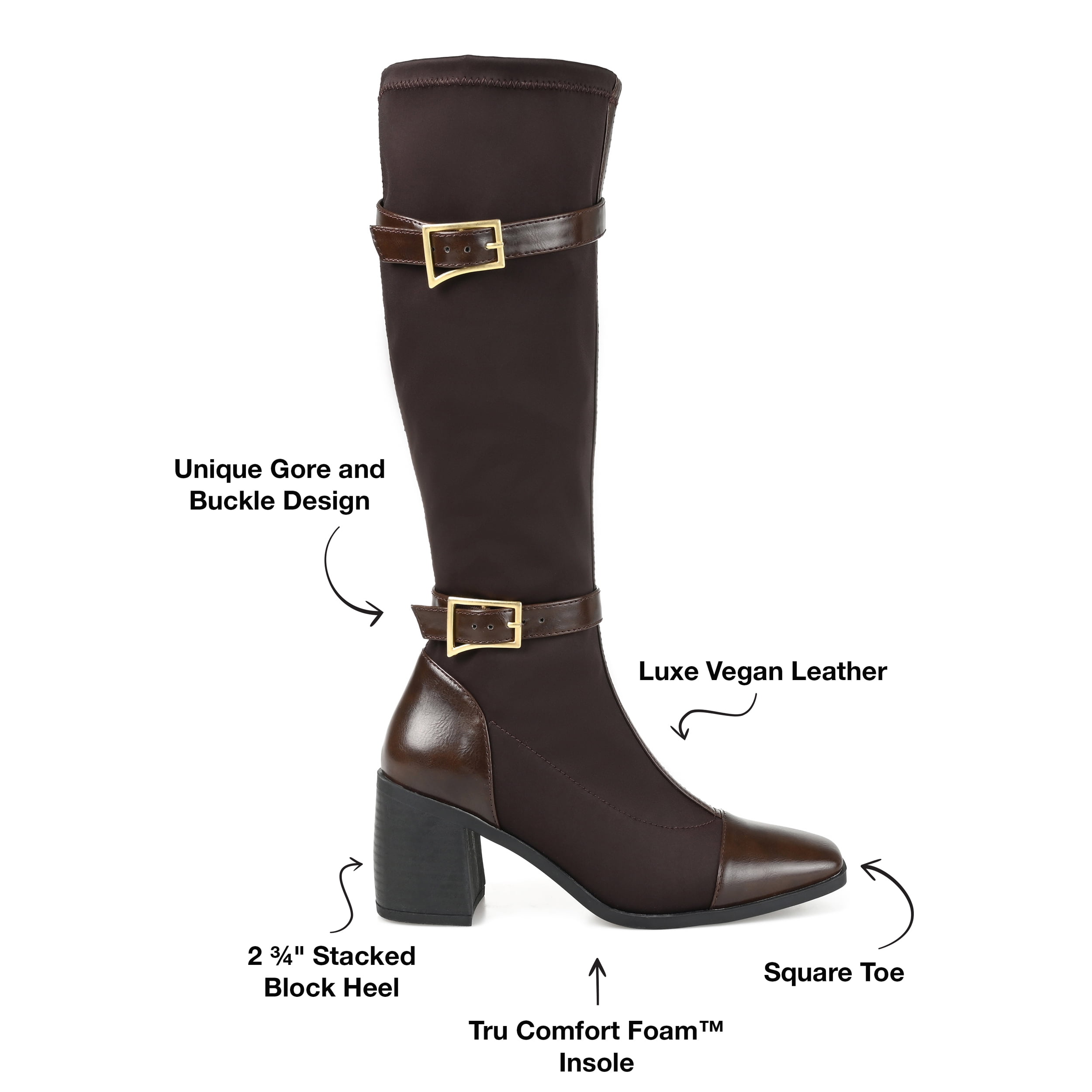 Journee Womens Gaibree Extra Wide Calf Stacked Heel Knee High Boots