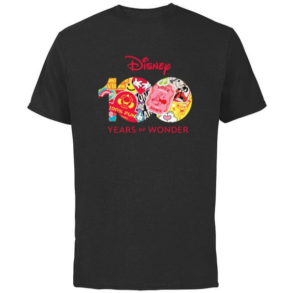 Disney 100 Years of Wonder Logo Happy Faces Stickers D100 - Short Sleeve Cotton T-Shirt for Adults - Customized-Black