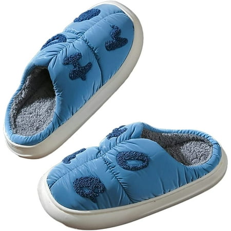 

DanceeMangoo Cozy Chic Leaf Printed Soft Down Slippers for Women Men Trendy Fluffy Fur Indoor Shoes Winter Spring