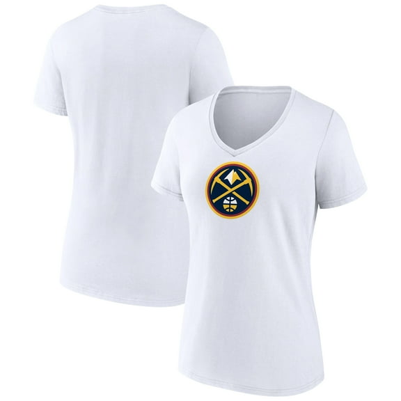 Women's White Denver Nuggets Logo V-Neck T-Shirt
