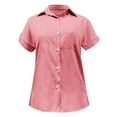 thumbnail image 4 of Button Down Shirts for Women Solid Color Lapel Collar V-Neck Short Sleeve Blouses Trendy Comfy Relaxed Fit Workout Tops, 4 of 8