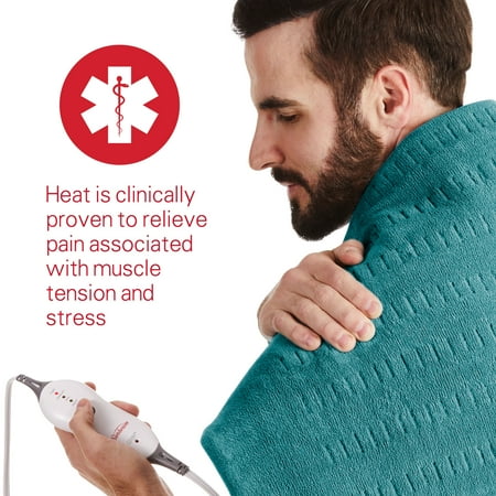 Sunbeam Premium XXL Size Heating Pad with 4 Heat Settings, 20" x 24", Color: Teal