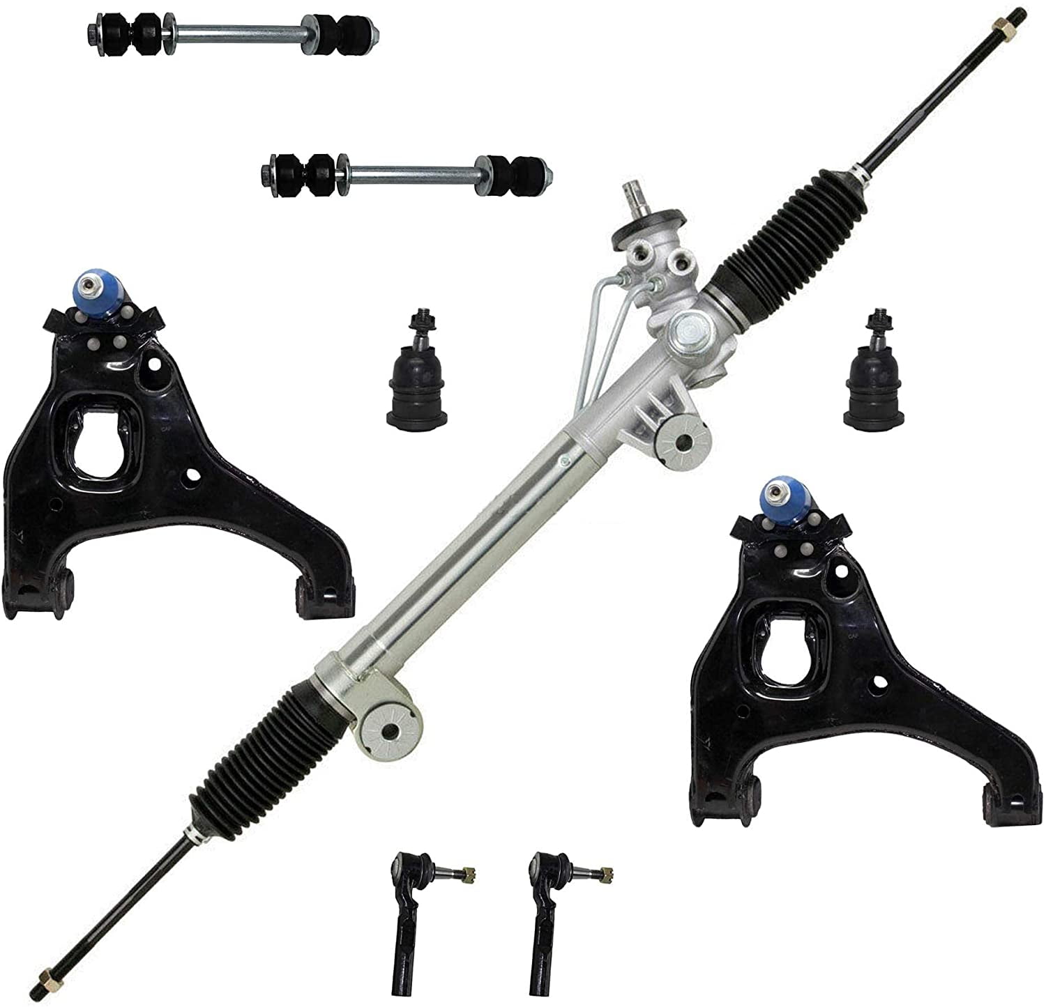 Detroit Axle 9pc Front Rack & Pinion Lower Control Arms Suspension