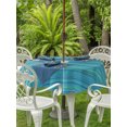 thumbnail image 4 of Outdoor Tablecloth with Umbrella Hole Zipper Teal Blue Striped Round Tablecloth 60" Waterproof Outside Table Cloth Thin Line Geometric Patio Table Cover Tablecloths for Picnic Party, 4 of 8