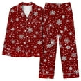 thumbnail image 7 of Cavosen Christmas 2 Piece Womens Christmas Pajamas Lapel Long Sleeve and Elastic Waist Pants Breathable Sleepwear Santa Printed Warm Cute, 7 of 7