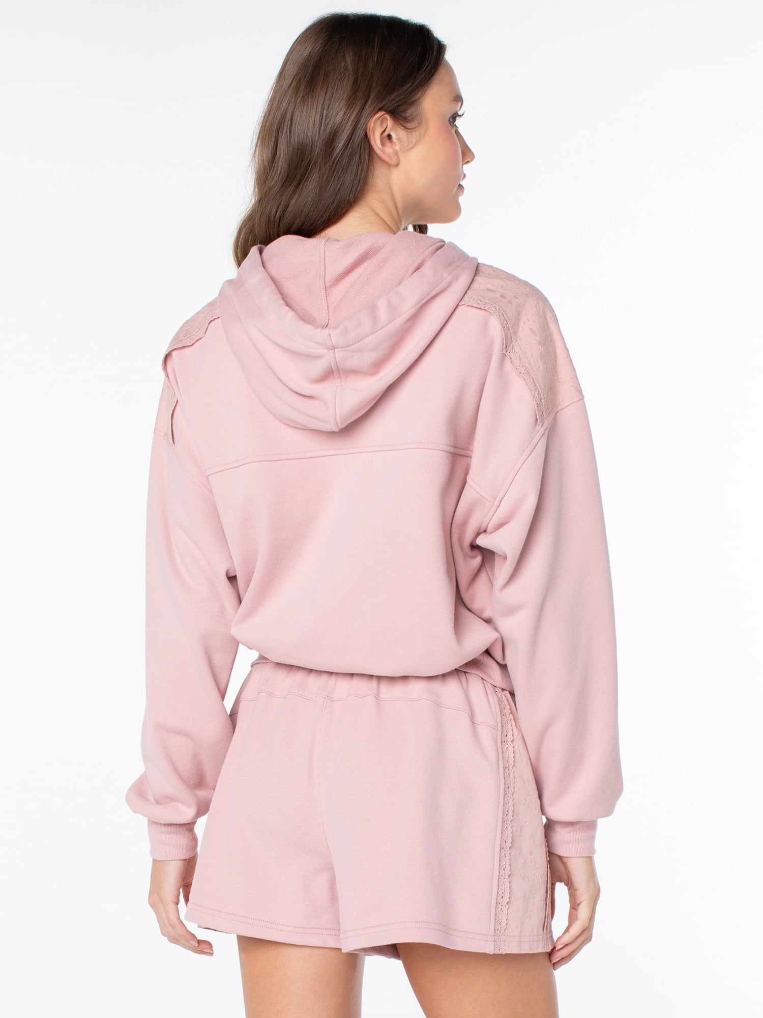 Celebrity Pink Women's and Women's Plus Lace Trim Hoodie Sweatshirt, Sizes XS-4X