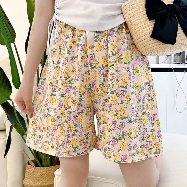 Pantalones cortos de dormir con estampado Floral para mujer, ropa de dormir bonita, pijama de verano, estilo coreano, ropa de casa, ropa de habitación con cintura elástica