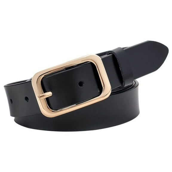 Leather Belts for Women, Genuine Leather Womens Belts with Gold Buckle, Black Belt, Black