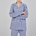 thumbnail image 3 of Mqqzkk Cotton Pajamas Set For Women Strip Lapel Collar Shirt Fashion Long Sleeves Top Pants Pajama Set Soft Sleepwear With Pockets L, 3 of 5