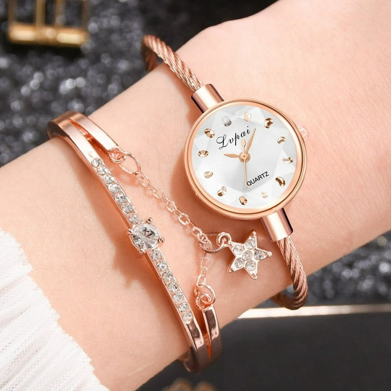 Weicam Women's Diamond Wristwatch Bangle Bracelet Jewelry Set Analog Quartz  Wrist Watch for Ladies