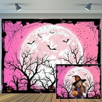 8 x 6 ft Happy Halloween Pink Backdrop Bat Scary Pumpkin Lantern Full Moon Photo Backdrops for Parties Banner Decorations Outdoor Kids Portrait Hallowmas Holiday Photography Background