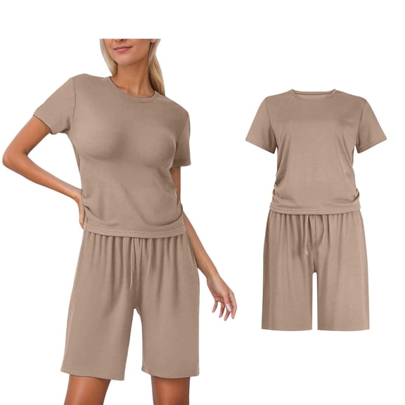 Short Set Two Piece Outfits Sets Short Sleeve T Shirt & Shorts Summer Clothes Vacation Outfits for Women