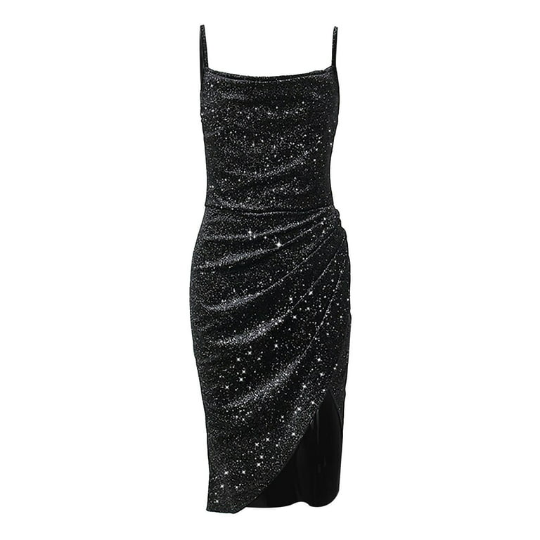 BEEYASO Clearance Summer Dresses for Women Sleeveless Asymmetrical Casual  Sheath Solid Halter Dress Black 2XL 