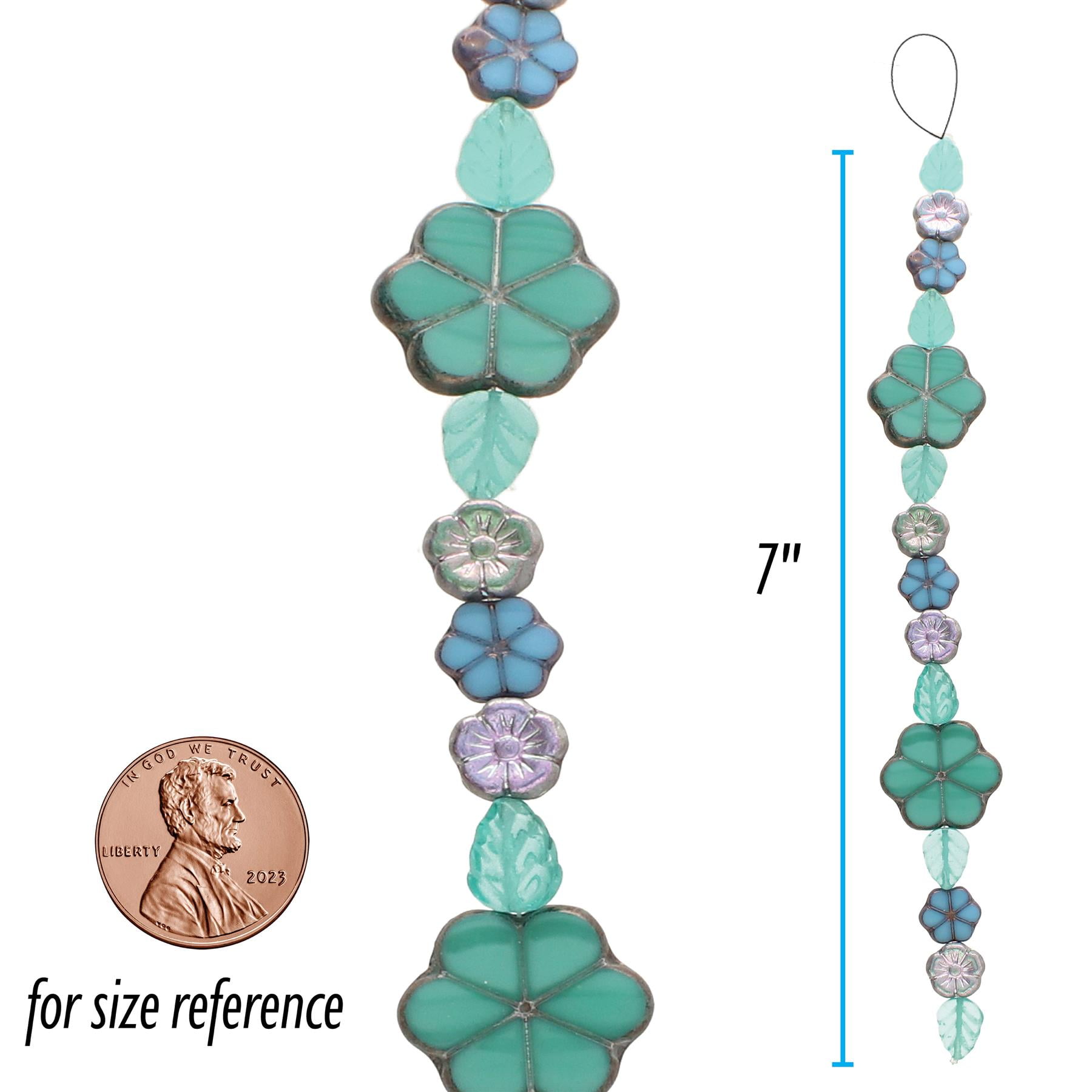 The Beadsmith Czech Glass Strands – Pressed & Table Cut Beads – 6 x 7-Inch Strands, 15 Beads Per Strand – Turquoise Santa Fe Mix – for Jewelry Making, Decorations & DIY Crafts