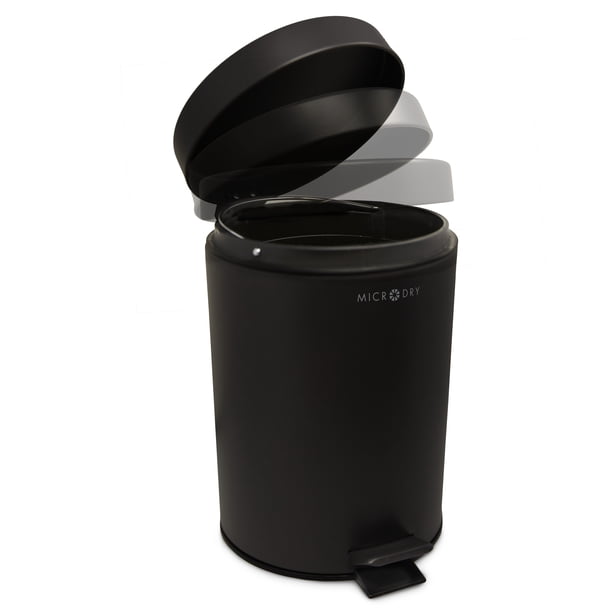 Microdry Round Bathroom Waste Basket Step Trash Can, 1.3 Gallon, Black ...