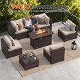 thumbnail image 7 of Dateyes 8-Piece Outdoor Patio Furniture Set with 44" Fire Pit Table, All-Weather Wicker Rattan Sectional Sofa with Coffee Table & Cover (Off-White), 7 of 7
