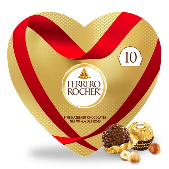 Ferrero Rocher Fine Hazelnut Chocolates, Valentine’s Day Heart Gift Box, 10 Piece Premium Chocolate for Gifting, 4.4 oz