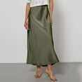 thumbnail image 2 of KDDYLITQ Womens Satin Skirts Flared Elastic Waistband Maxi Skirt Silk Fishtail Casual Skirt Elegant Fall Long Skirts Army Green M, 2 of 4