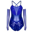 thumbnail image 2 of Zaldita Women's Latin Dance Outfits Sparkly Sequins Tassel Leotard with Gloves Royal Blue M, 2 of 7