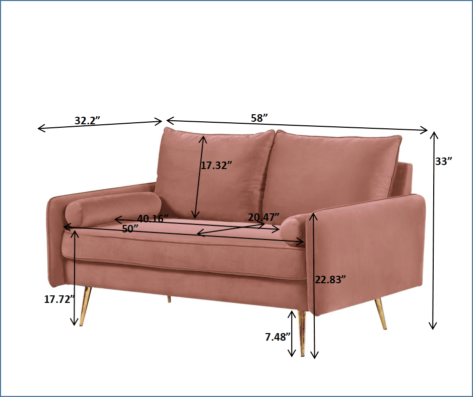 US Pride Furniture Villeda 58''W Polyester Square Arms Loveseat, Pink