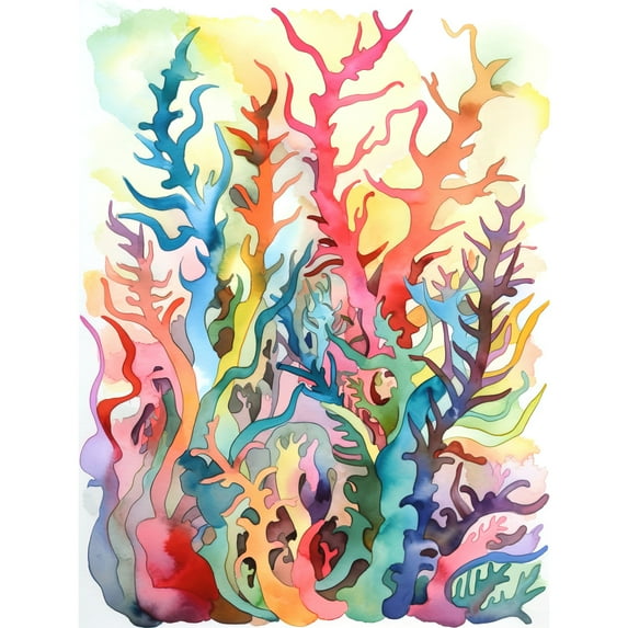 Multicoloured Seaweed Plant Modern Folk Art Large Wall Art Poster Print Thick Paper 18X24 Inch