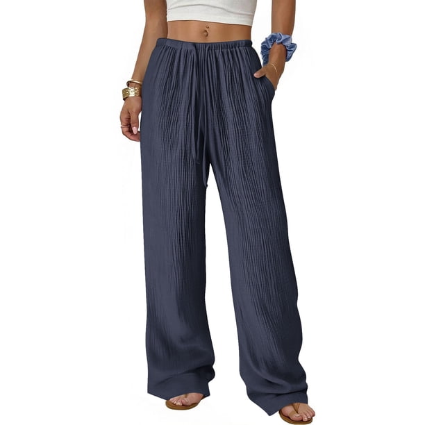 TaTaai Spring Autumn Solid Color Women Straight Leg Pants Elastic Waist Pocket Design Machine Washable No Fading Versatile Casual Daily Full Length Trousers Gift