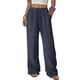 thumbnail image 1 of TaTaai Spring Autumn Solid Color Women Straight Leg Pants Elastic Waist Pocket Design Machine Washable No Fading Versatile Casual Daily Full Length Trousers Gift, 1 of 9