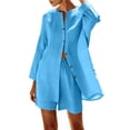 thumbnail image 2 of Women's Cotton Blend Short Sleeve Top with Pocket and Shorts Set, Solid Color Round Neck Casual Lounge Set, Soft Stretch 2 Piece Outfit for Summer, Matching Vacation | TruBelle,Light Blue L, 2 of 7
