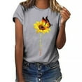 thumbnail image 5 of Blouse Été Manches Courtes T-shirt Tournesol Imprimé Femmes Col Rond Imprimé Rond Été Short Cou Top, Gris Clair, M, 5 of 5