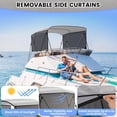 thumbnail image 3 of 3 Bow Bimini Top for Boats – Marine Grade Canvas Sun Shade, Mesh Sidewalls, 2 Removable Curtains, 4 Windproof Ropes, 2 Straps, 2 Adjustable Rear Support Poles, 1" Aluminum Frame, Zippered, 3 of 10
