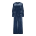 thumbnail image 5 of YOIAVAIOY Women's Velvet 2 Piece Outfits Pullover Loose Crew Neck Long Sleeve Loungewear Matching Straight Long Pants Sets Blue XXL, 5 of 9