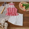 thumbnail image 2 of MEZZALL Girls Summer Outfits Casual Sleeveless Tops Shorts Outfits Sets Lace Plaid Halter Neck Playwear Toddler Kids Clothes For School Outdoor Activities Dailywear Birthday / 5-6 Years, 2 of 8