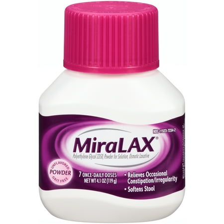 MiraLAX Polyethylene Glycol 3350 Powder Laxative, 4.1 Oz, 7 Dose