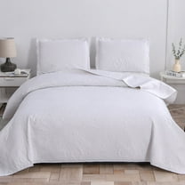 Jessy Home Quilt Set King White Solid Quilt Floral Microfiber Bedspread Coverlet