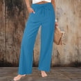 thumbnail image 2 of Women's Pants Summer Casual Cotton Linen Pants Elastic Waist Straight Leg Travel Trousers Vacation Outfits, 2 of 5