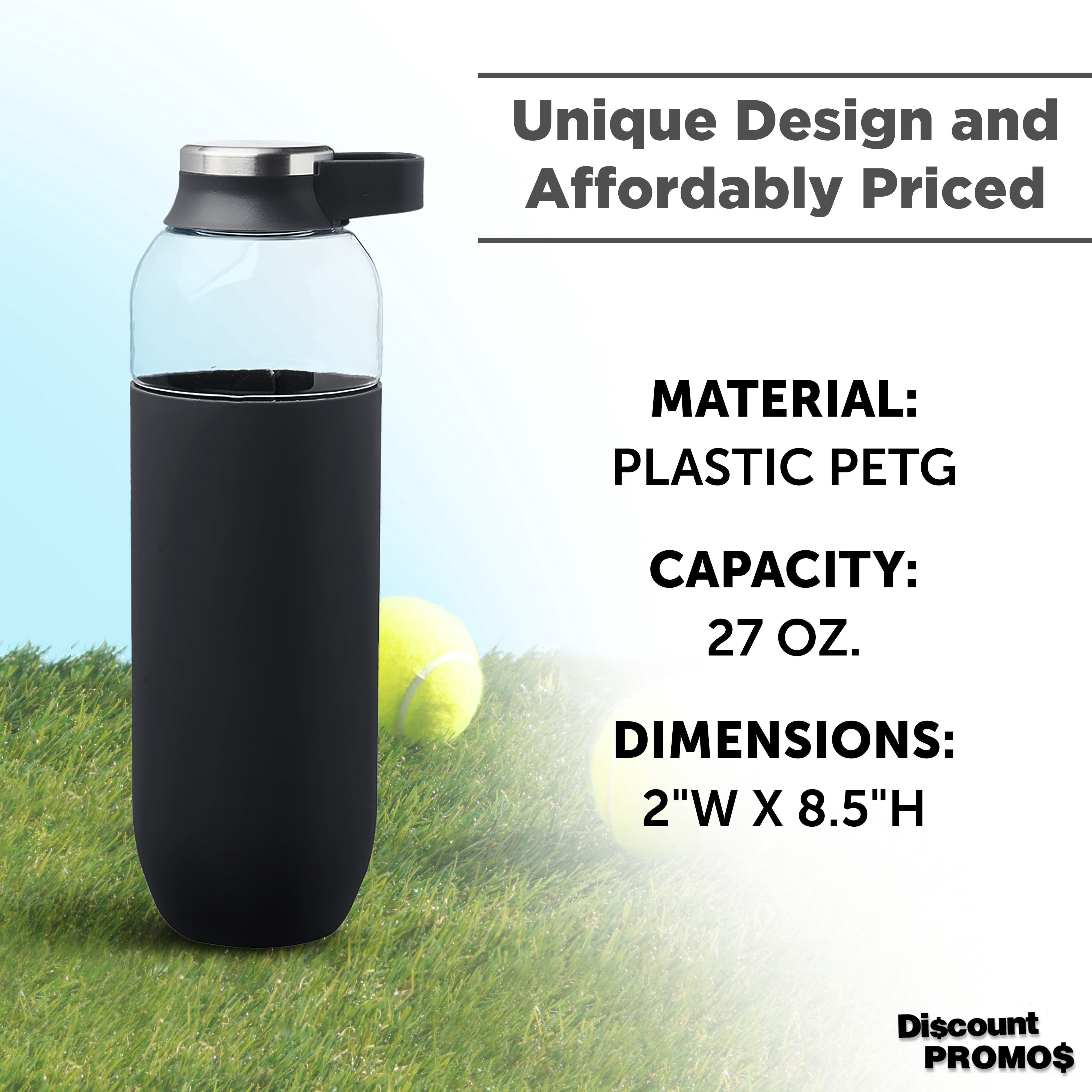 Strike Plastic Water Bottles with Carrier Handle 27 oz. Set of 10, Bulk Pack - Reusable, Great for Gym, Hiking, Cycling, and For School - Black