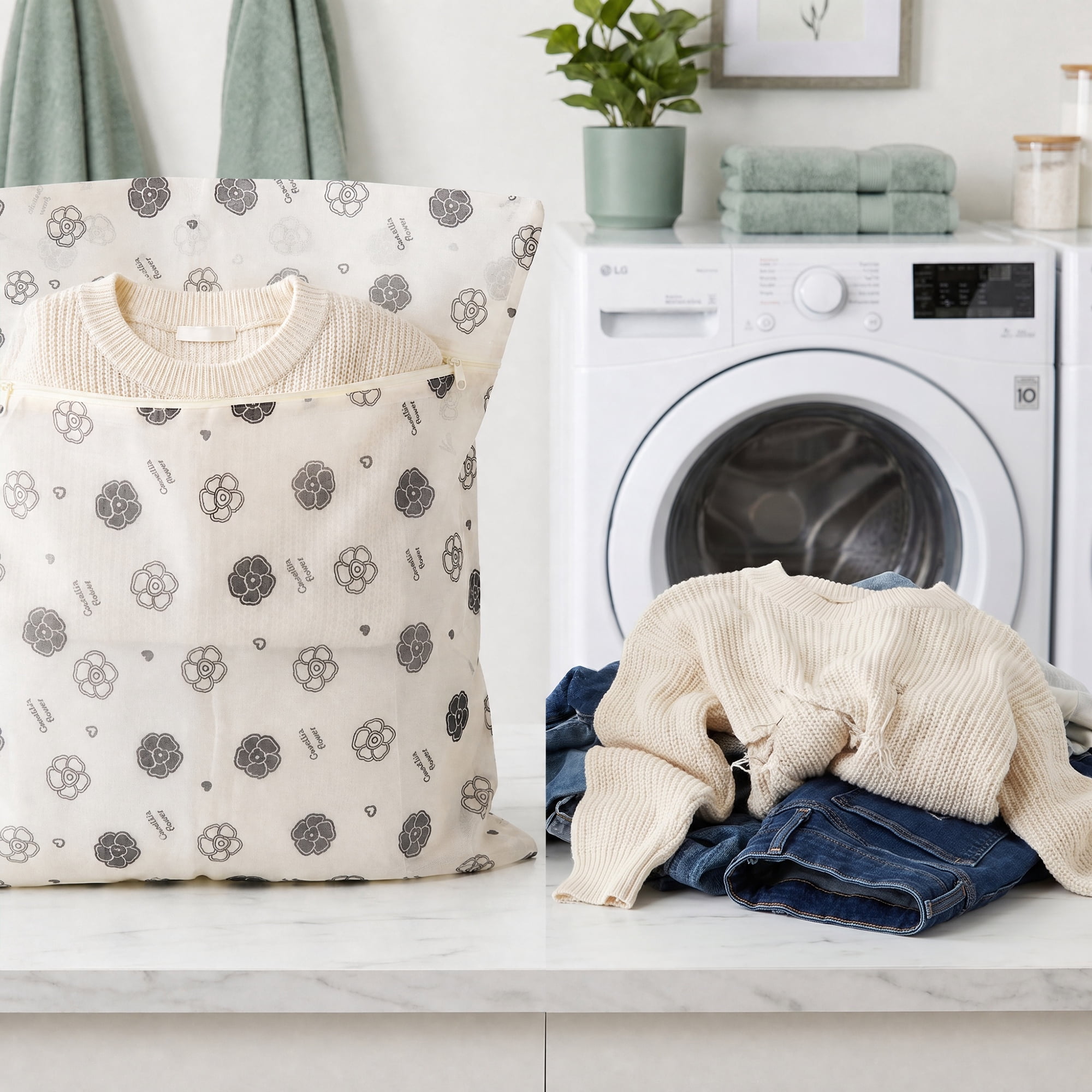 Unique Bargains 2 Pack Mesh Laundry Bags with Durable Zipper Closure Beige 23.6"x23.6"