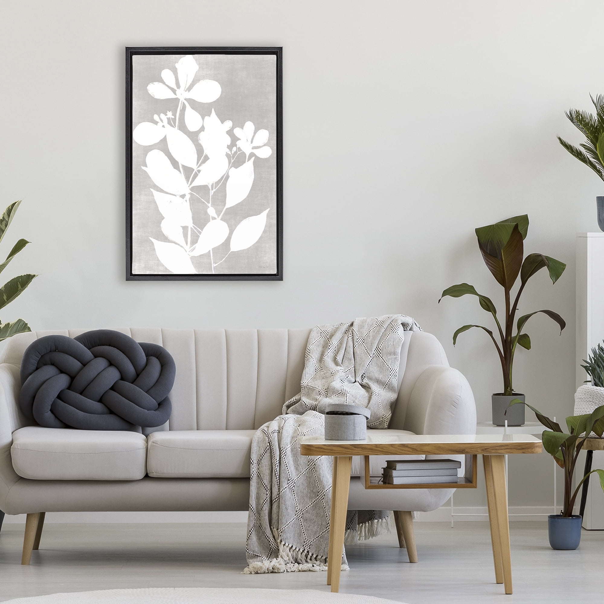 Stupell Industries Minimalist Foliage Impression Black Framed Floater Canvas Wall Art, design by Stellar Design Studio