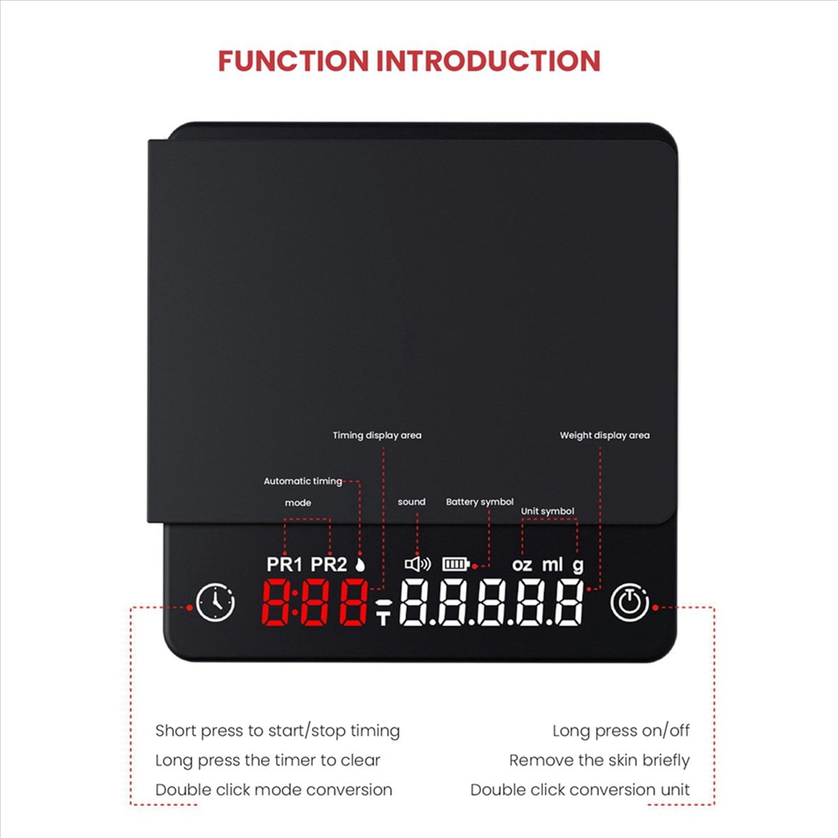 4X Mini Smart Kitchen Scale Weighing Digital Coffee Scale Espresso with Timer,4 x coffee scale with timer 4 x TYPE-C data cable,Black