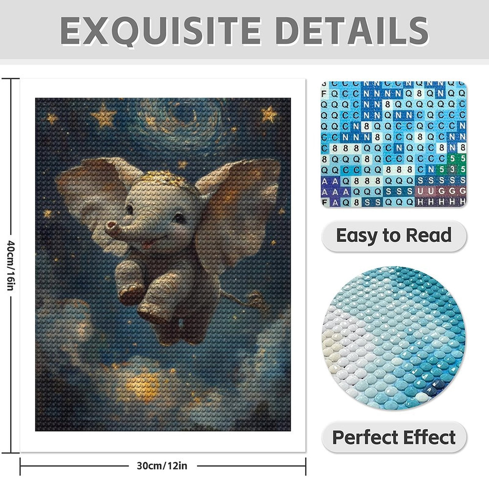 Diamond Art Kits for Adults - 5d Flying Baby Elephant Night Sky Diamond Painting for Adults, Diamond Art for Adults Beginners, Diamond Painting Kits for Adults for Home Wall Decor