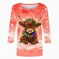 thumbnail image 4 of CLOISE 3/4 Sleeve T Shirts for Women Plus Size Christmas Cow Crew Neck Pullover Tee Tops Slim Festive Holiday Photos Clothes Red M, 4 of 5