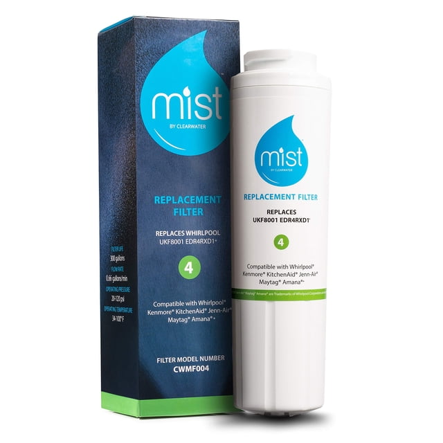 Mist UKF8001 Filtro 4 de repuesto para Maytag, Whirlpool Filter 4 Everydrop EDR4RXD1, 4396395, Kenmore 46-9005, RWF0900A Filtro de agua para refrigerador (1 paquete)