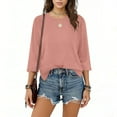 thumbnail image 4 of CheerKidz Women Fashion Casual Solid Color Round Neck 3/4 Sleeve Pullover Top Simple Elegant Basic Tunic Blouse Comfortable Daily Wear(Pink,L), 4 of 9