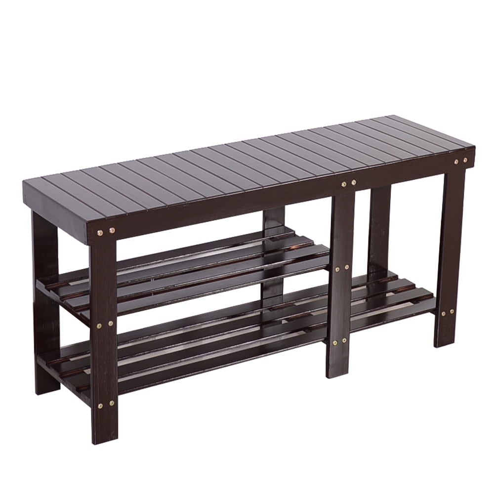 Lowestbest Strip Type Bamboo Stool Shoe Rack with Boots Compartment, Coffee