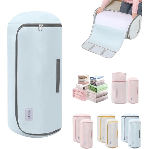 Large Cylindrical Compression Storage Bag, Roll Up Space Saving Organizer for Comforters Blankets, Self Compressing Quilt Bag with Sturdy Handle, Heavy Duty Twill Fabric(wwx)